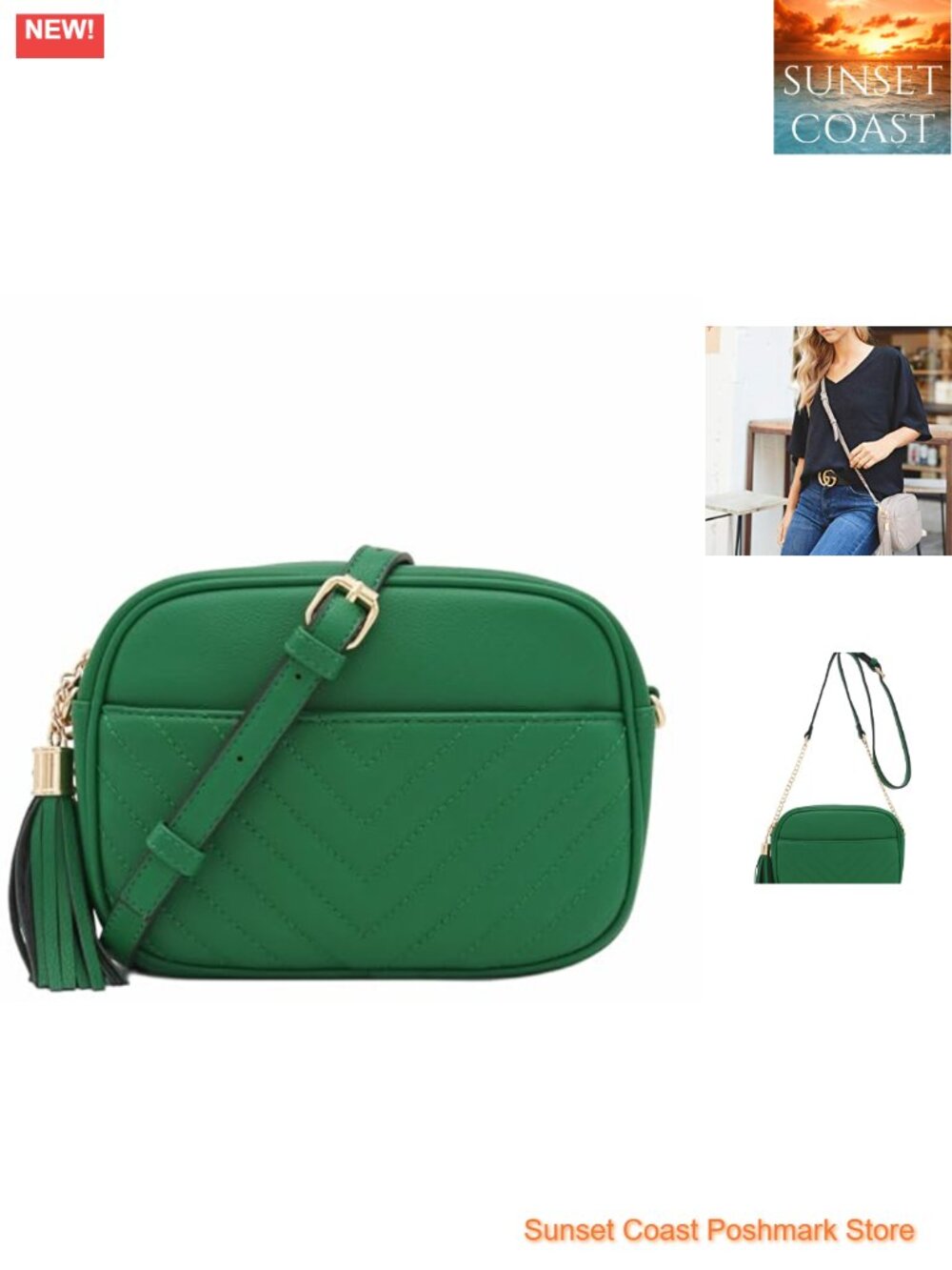 Quilted Crossbody Camera Bag with Chain Strap and Tassel